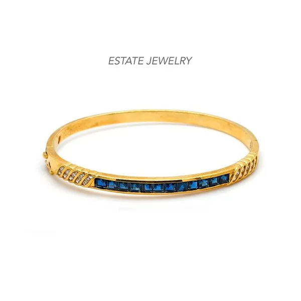 Estate 18K Yellow Gold Bracelet with Diamonds & Blue Sapphires Raleigh Diamond Fine Jewelry Raleigh, NC