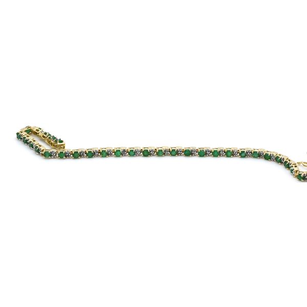 Estate 14K Yellow Gold Tennis Bracelet with Emeralds and Diamonds Image 3 Raleigh Diamond Fine Jewelry Raleigh, NC