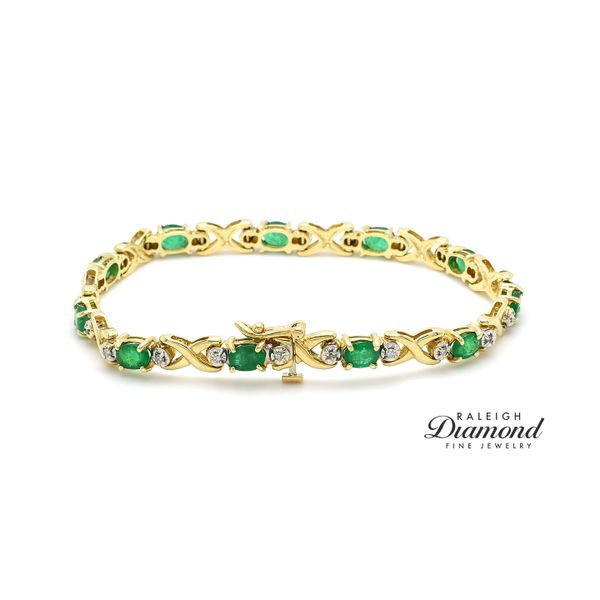 Estate 14K Yellow Gold Bracelet with Emeralds and Diamonds Raleigh Diamond Fine Jewelry Raleigh, NC