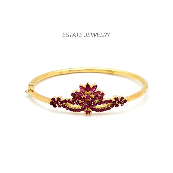 Estate 22K Yellow Gold 2.50ctw Red Rubies Vintage Bangle Bracelet Raleigh Diamond Fine Jewelry Raleigh, NC