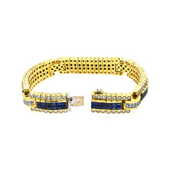 Estate 18K Yellow Gold Bracelet with Blue Sapphires & Diamonds Image 2 Raleigh Diamond Fine Jewelry Raleigh, NC