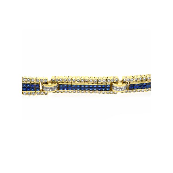 Estate 18K Yellow Gold Bracelet with Blue Sapphires & Diamonds Image 4 Raleigh Diamond Fine Jewelry Raleigh, NC