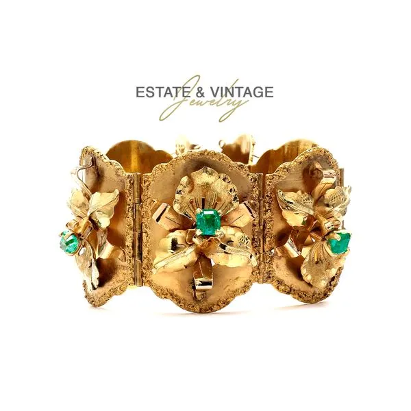 Estate 14K Yellow Gold 2.50ctw Emerald and Flower 6.75