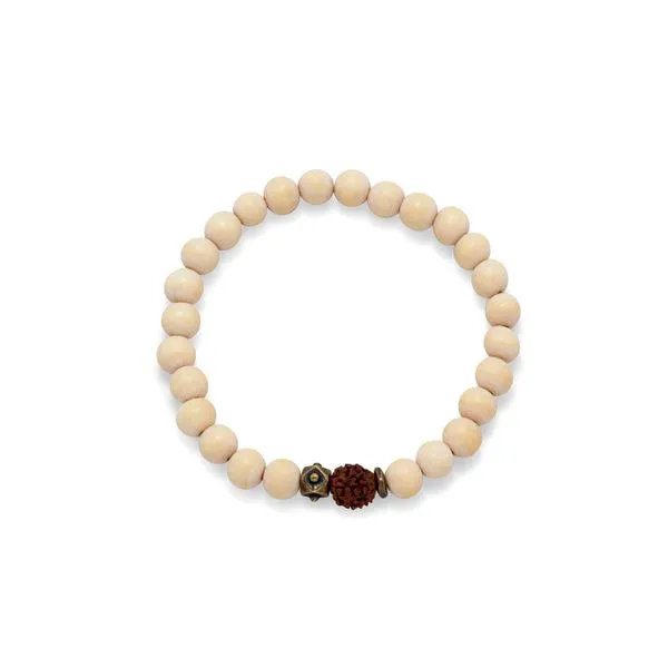 White Wood & Brass Beaded Stretch Bracelet Raleigh Diamond Fine Jewelry Raleigh, NC