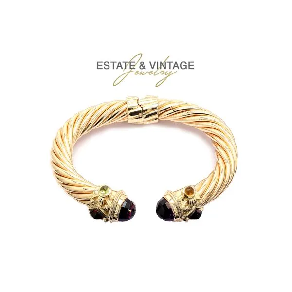 Estate 14K Yellow Gold Multi Color Gemstones 9.5mm Twisted Cuff Bracelet Raleigh Diamond Fine Jewelry Raleigh, NC