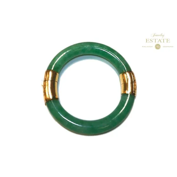 Estate 14K Yellow Gold Natural Jadeite Jade Fei Cui Hinged Bangle Bracelet GIA Certified Raleigh Diamond Fine Jewelry Raleigh, NC