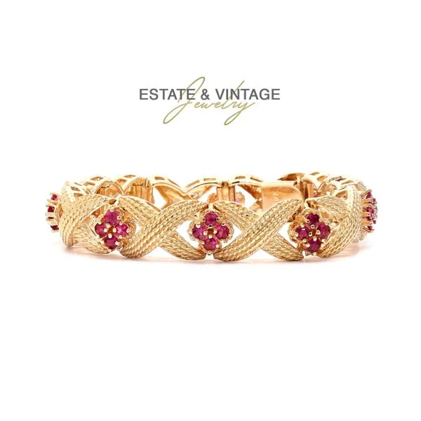 Estate 14K Yellow Gold Fancy Link Accented with Ruby 7.25