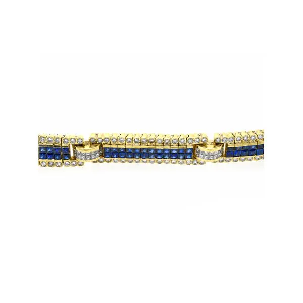 Estate 18K Yellow Gold Blue Sapphires & Diamonds Colored Stone Bracelet Image 4 Raleigh Diamond Fine Jewelry Raleigh, NC