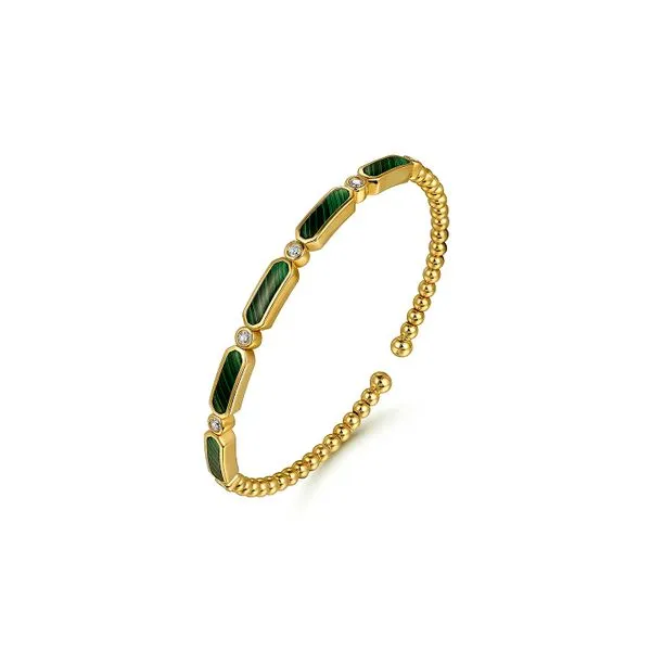 14K Yellow Gold 0.21ctw NC/SI+ Diamond and Malachite 6.25