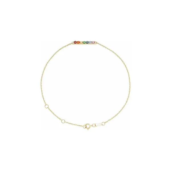 14K Yellow Gold Natural Multi-Gemstone Bar 6.5x7.5
