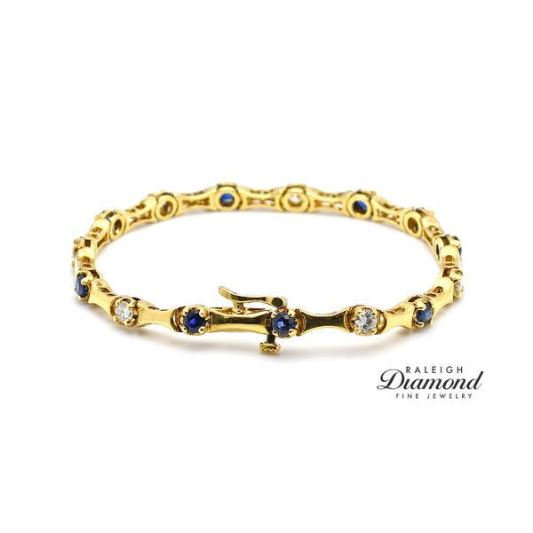 Estate 18K Yellow Gold Bracelet with Diamonds & Blue Sapphires Image 2 Raleigh Diamond Fine Jewelry Raleigh, NC