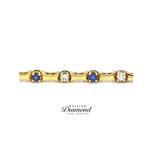 Estate 18K Yellow Gold Bracelet with Diamonds & Blue Sapphires Raleigh Diamond Fine Jewelry Raleigh, NC