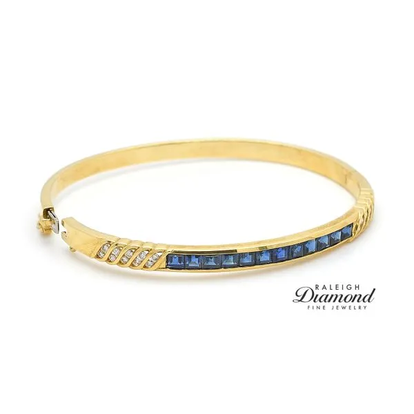 Estate 18K Yellow Gold Bracelet with Diamonds & Blue Sapphires Image 2 Raleigh Diamond Fine Jewelry Raleigh, NC