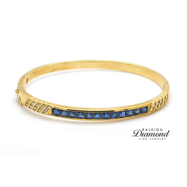 Estate 18K Yellow Gold Bracelet with Diamonds & Blue Sapphires Raleigh Diamond Fine Jewelry Raleigh, NC