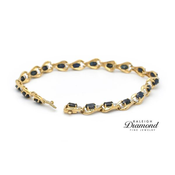 Estate 10K Yellow Gold Bracelet with Diamonds & Sapphires Image 2 Raleigh Diamond Fine Jewelry Raleigh, NC