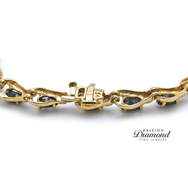 Estate 10K Yellow Gold Bracelet with Diamonds & Sapphires Image 4 Raleigh Diamond Fine Jewelry Raleigh, NC