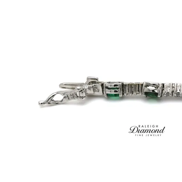 Estate 14K White Gold Tennis Bracelet with Emeralds and Diamonds Image 5 Raleigh Diamond Fine Jewelry Raleigh, NC