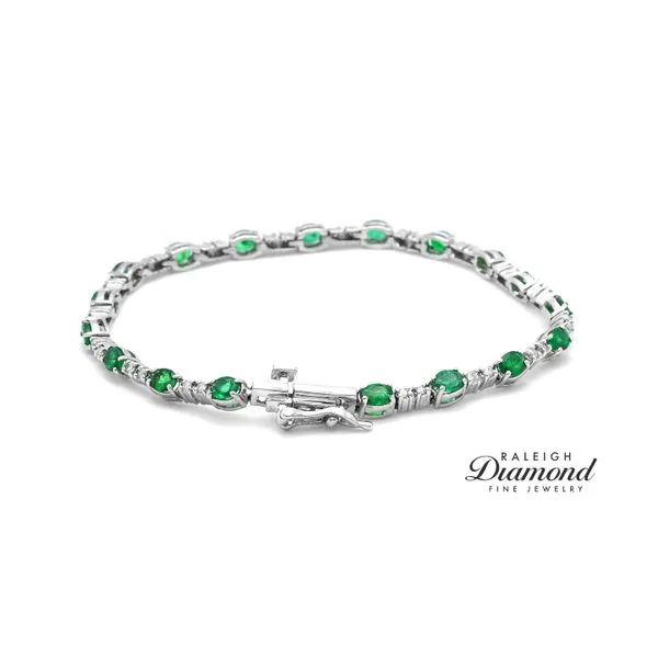Estate 14K White Gold Tennis Bracelet with Emeralds and Diamonds Raleigh Diamond Fine Jewelry Raleigh, NC