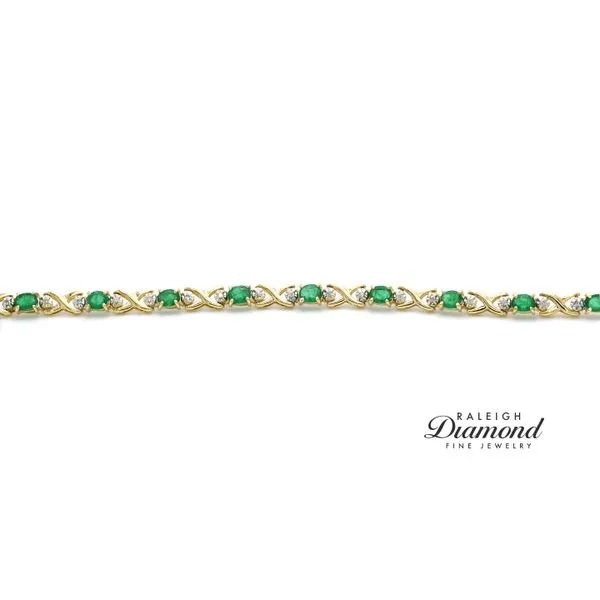 Estate 14K Yellow Gold Bracelet with Emeralds and Diamonds Image 3 Raleigh Diamond Fine Jewelry Raleigh, NC
