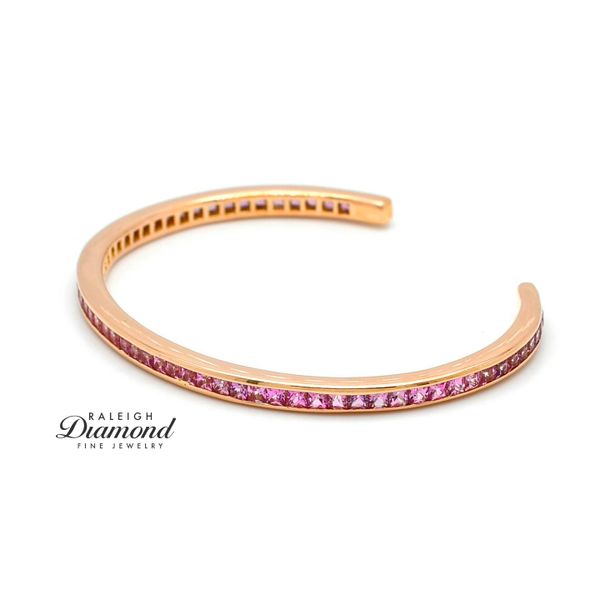 18k Rose Gold Bangle Bracelet with Pink Sapphires Image 2 Raleigh Diamond Fine Jewelry Raleigh, NC