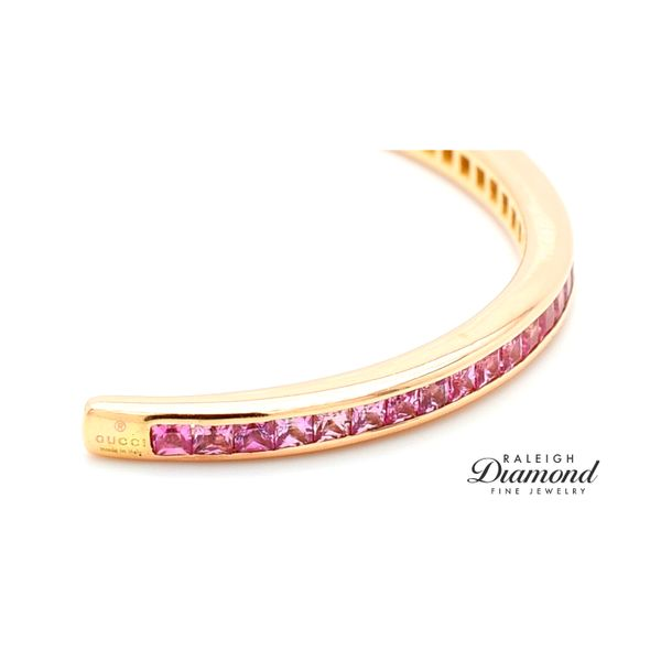 18k Rose Gold Bangle Bracelet with Pink Sapphires Image 3 Raleigh Diamond Fine Jewelry Raleigh, NC
