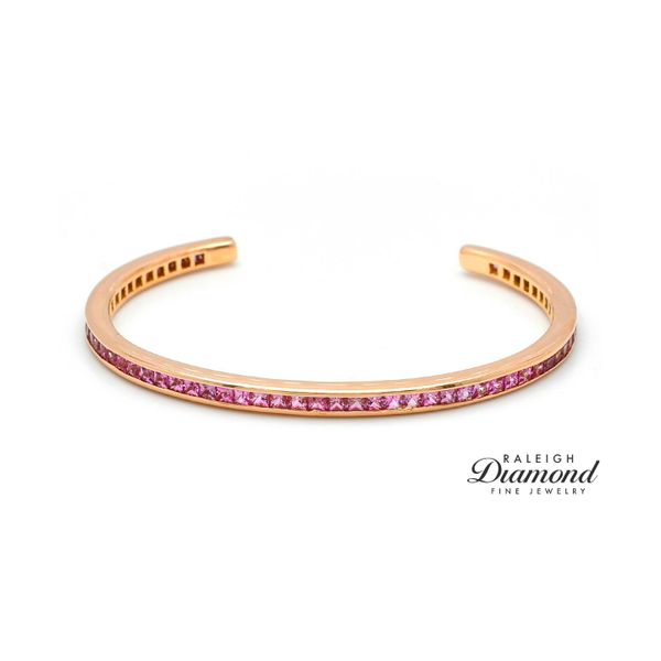 18k Rose Gold Bangle Bracelet with Pink Sapphires Raleigh Diamond Fine Jewelry Raleigh, NC