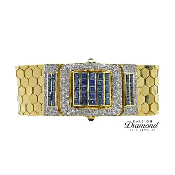 Estate 18K Yellow Gold Buckle Bracelet with Sapphires & Diamonds Raleigh Diamond Fine Jewelry Raleigh, NC
