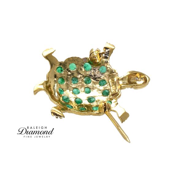 Estate 14K Yellow Gold Sea Turtle with Emeralds & Sapphires Image 2 Raleigh Diamond Fine Jewelry Raleigh, NC