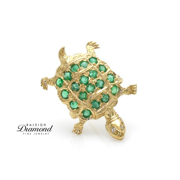 Estate 14K Yellow Gold Sea Turtle with Emeralds & Sapphires Raleigh Diamond Fine Jewelry Raleigh, NC