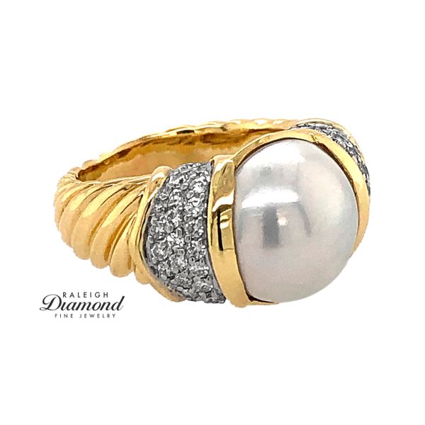 Estate David Yurman 18K Yellow Gold Pearl and Diamond Ring Raleigh Diamond Fine Jewelry Raleigh, NC