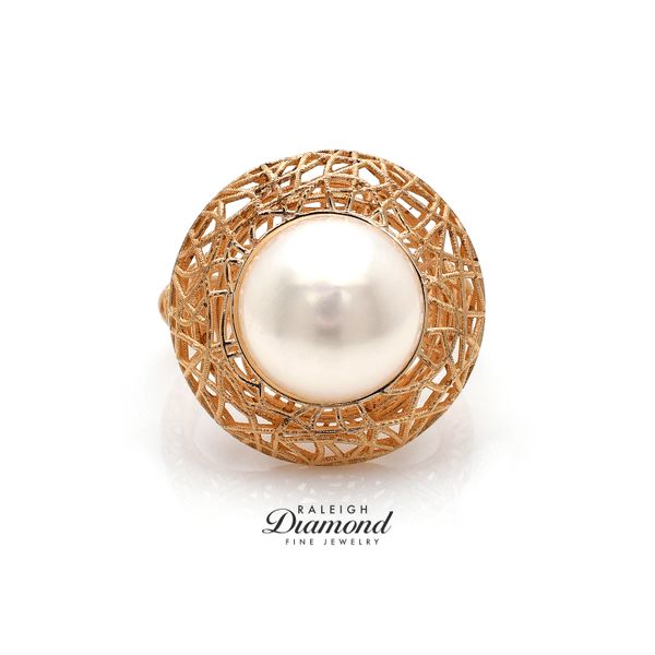 Estate 14K Rose Gold 12.0 mm Button Pearl Filigree Ring Size 7.0 Raleigh Diamond Fine Jewelry Raleigh, NC