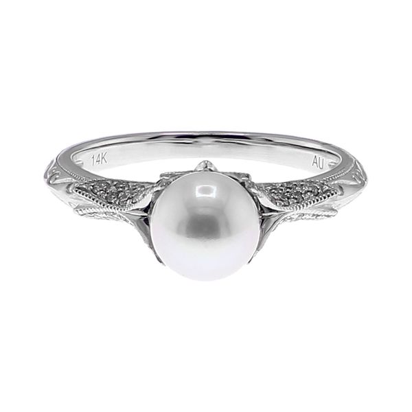 14K White Gold Engraved 5.5 mm Cultured Freshwater Pearl Fashion Ring Sz 5.75 Raleigh Diamond Fine Jewelry Raleigh, NC