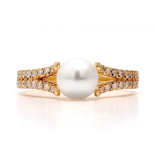 14K Yellow Gold 0.50ctw Natural Diamonds + 6.0mm Freshwater Cultured Pearl Size 7 Raleigh Diamond Fine Jewelry Raleigh, NC