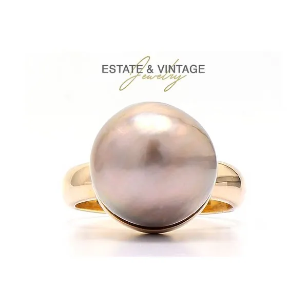Estate 14K Yellow Gold 14mm Pink Pearl Fashion Solitaire Ring Size 7.5 Raleigh Diamond Fine Jewelry Raleigh, NC