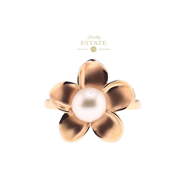 Estate 14K Rose Gold Plumeria Pearl Flower Ring Sz 8 Raleigh Diamond Fine Jewelry Raleigh, NC