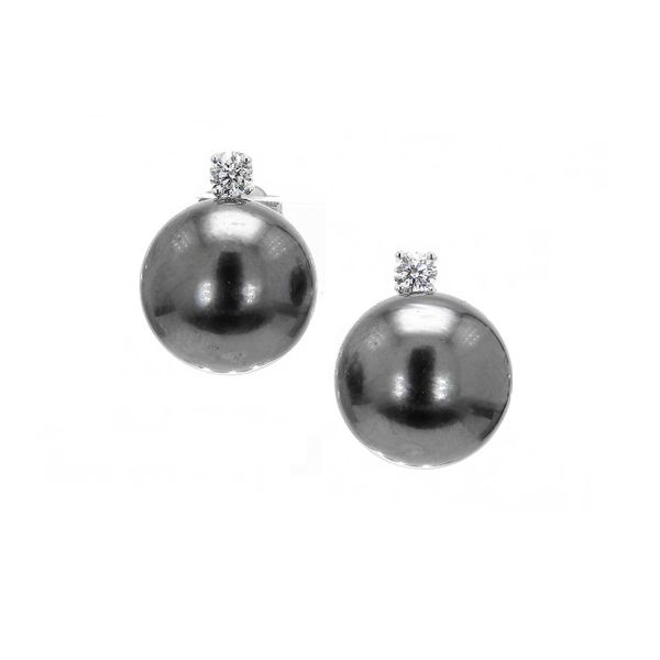 14K White Gold Tahitian Pearl & 0.10ctw Diamond Earrings Raleigh Diamond Fine Jewelry Raleigh, NC