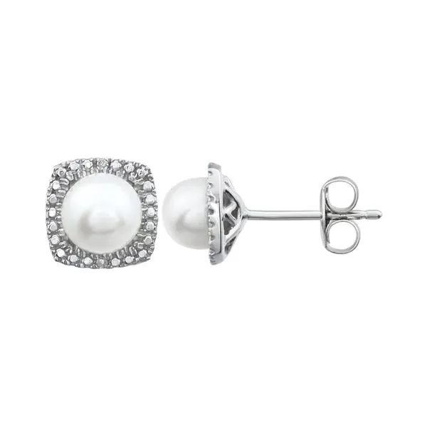 Sterling Silver 0.015ctw Diamonds Cultured Freshwater Pearl June Birthstone Stud Earrings Raleigh Diamond Fine Jewelry Raleigh, NC
