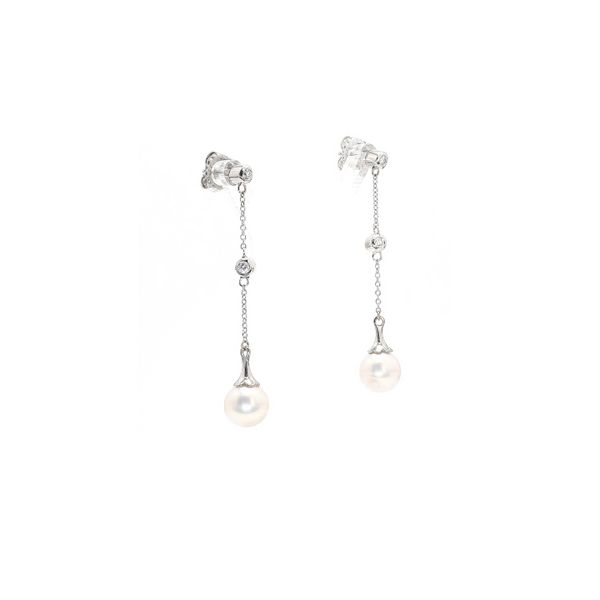 14K White Gold Drop Pearls and 0.10cttw Diamonds Earrings Image 2 Raleigh Diamond Fine Jewelry Raleigh, NC