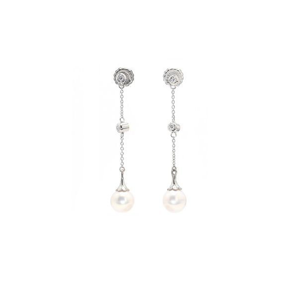 14K White Gold Drop Pearls and 0.10cttw Diamonds Earrings Raleigh Diamond Fine Jewelry Raleigh, NC