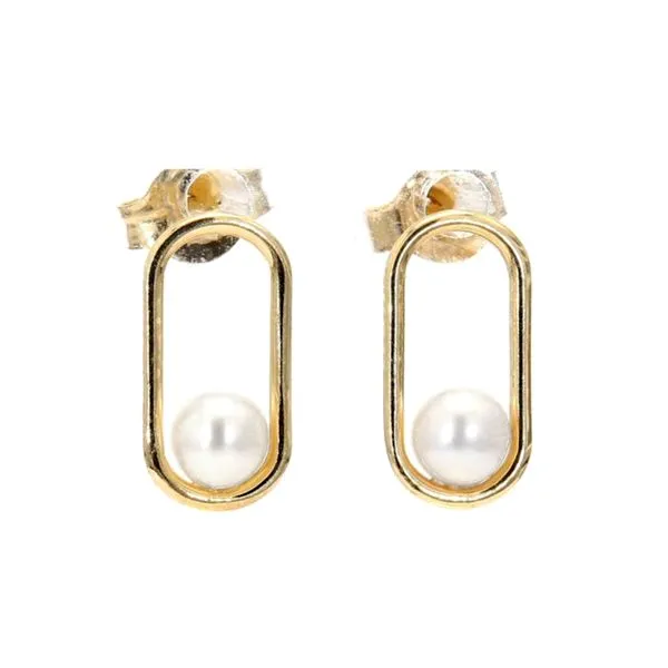 14K Yellow Gold Freshwater Cultured Pearl Link Post Earrings Raleigh Diamond Fine Jewelry Raleigh, NC