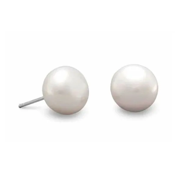 Sterling Silver Cultured Freshwater Button Pearl 10mm Studs Raleigh Diamond Fine Jewelry Raleigh, NC