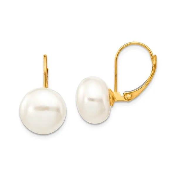 14K Yellow Gold Freshwater Cultured Pearl Buttons 10-11mm Leverback Earrings Raleigh Diamond Fine Jewelry Raleigh, NC