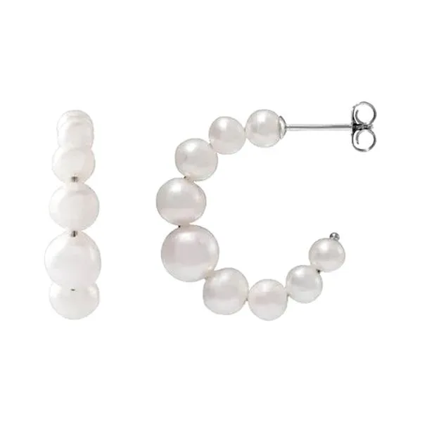 Sterling Silver Cultured White Freshwater Pearl 25.0mm Hoop Earrings Raleigh Diamond Fine Jewelry Raleigh, NC