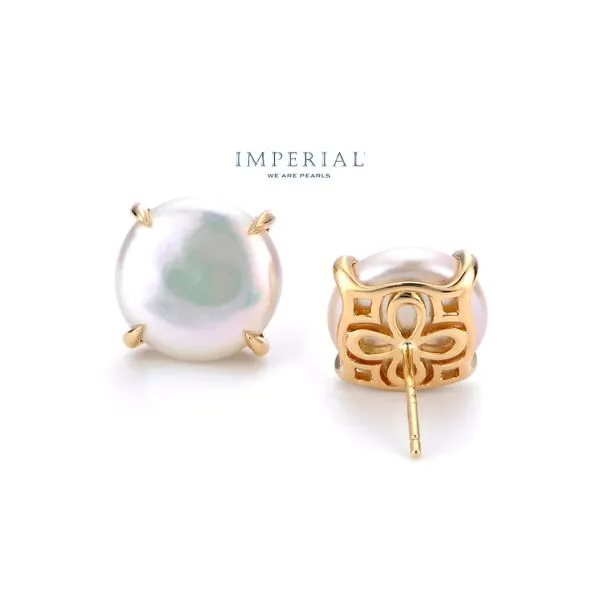14K Yellow Gold 11-12mm Freshwater Cultured Coin Stud Pearl Earrings Image 2 Raleigh Diamond Fine Jewelry Raleigh, NC