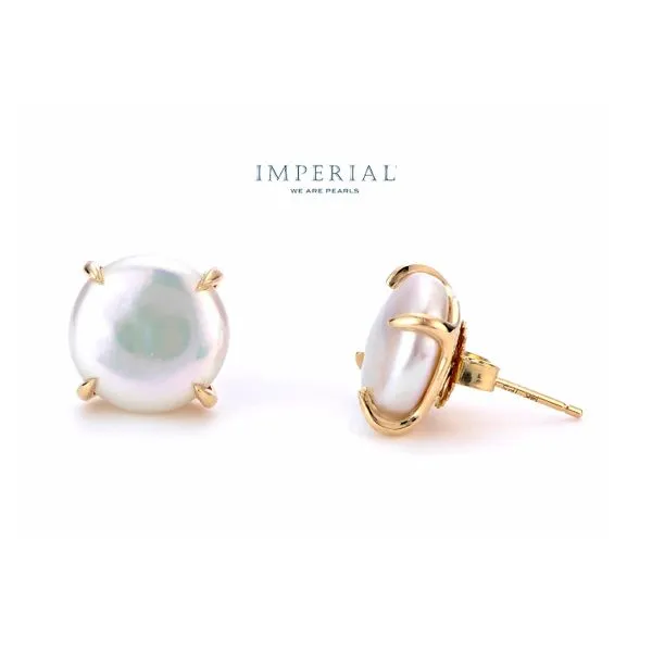 14K Yellow Gold 11-12mm Freshwater Cultured Coin Stud Pearl Earrings Raleigh Diamond Fine Jewelry Raleigh, NC