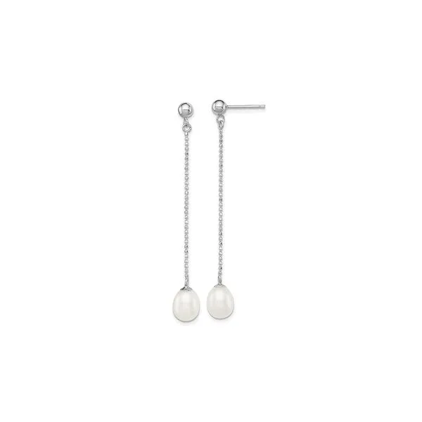 Sterling Silver RH-plated 7-8mm White FWC Pearl Post Dangle Earrings Raleigh Diamond Fine Jewelry Raleigh, NC
