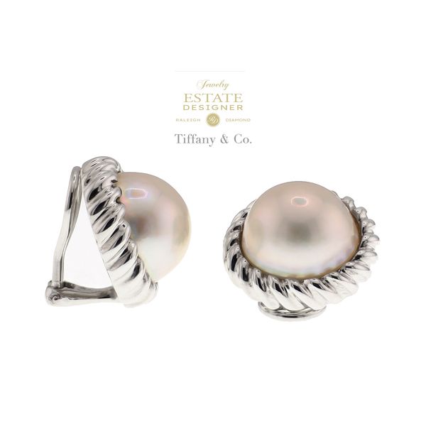 Estate Designer Tiffany & Co. Sterling Silver Mabe Pearl Gadroon Edge Clip-On Earrings Raleigh Diamond Fine Jewelry Raleigh, NC