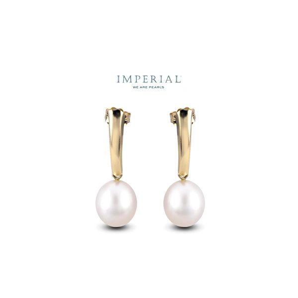14K Yellow Gold 8-9.0 mm Freshwater Pearls Drop Shield Earrings Raleigh Diamond Fine Jewelry Raleigh, NC