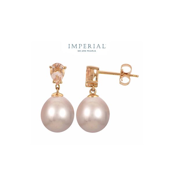 14K Rose Gold 8-9.0 mm Natural Pink Freshwater Cultured Pearls Morganite Drop Earrings Raleigh Diamond Fine Jewelry Raleigh, NC