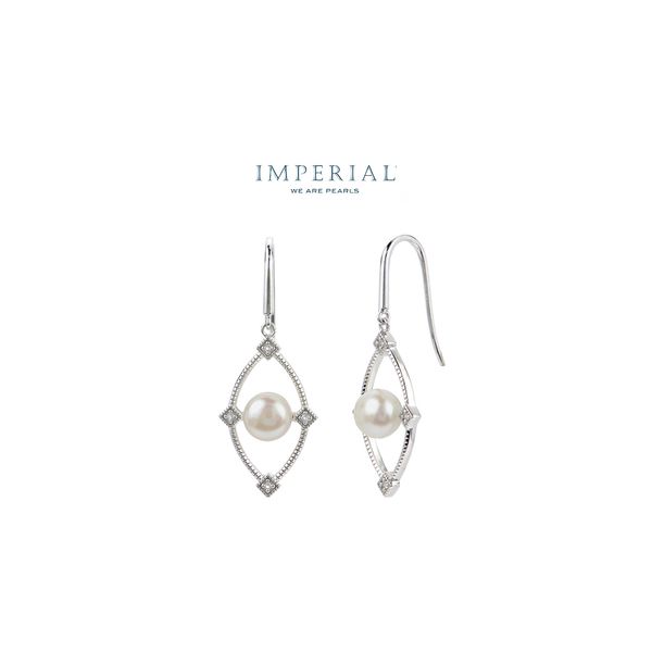 Sterling Silver 6-6.5 mm Freshwater Cultured Pearls & Diamond Hook Dangle Earrings Raleigh Diamond Fine Jewelry Raleigh, NC